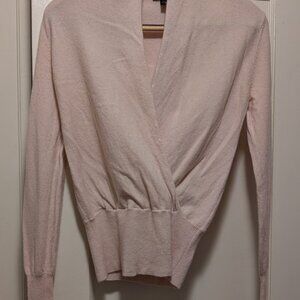 Evelyn 100% cashmere pale pink cross-front surplice pullover sweater top - Small